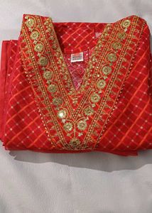 Red Embroidered Kurta Set