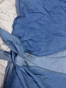 Cute Blue Tie-Front Top