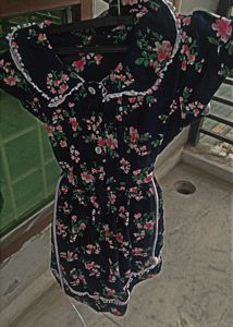 Navy Blue Frock With Flower Design For Girl ❣️