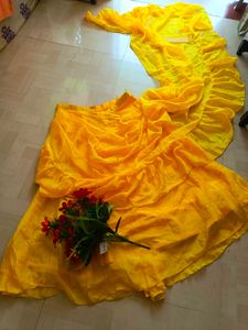 Vibrant Yellow Ruffled Skirt &amp; Dupatta Set