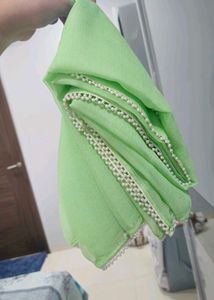 🪄Elegant Beige Embroidered Dress with Lime Green