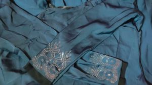 Teal Embellished Sleeve Abaya With Niqab