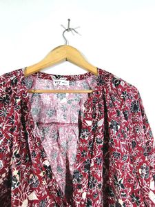 Dark Red Floral Print Top