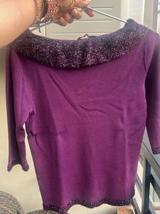 Purple Knit Top Stretchable S-M size