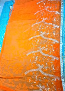 Orange  Saree  With Sitara  Work .