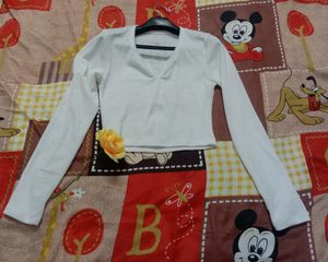 White Long Sleeve Crop Top