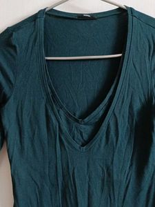 Green Deep V-Neck Top