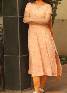 Peach Paisley Dress with Scarf