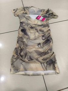Abstract Print Ruched Mini Dress