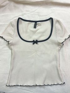 Ribbed Top with Bow Detail