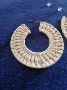 Nykaa - Off White Raffia Beige Hoop Earrings