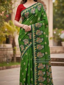 Kolkata Battick Green Cotton Saree