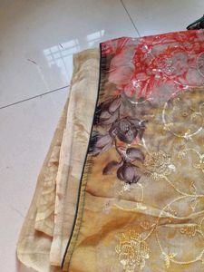 Yellow Olive Embroidered Heavy Saree With Blouse