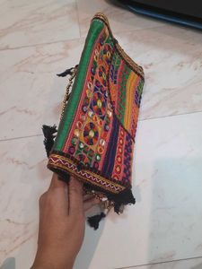 Black Boho Ethnic Embroidered Pouch
