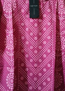 Magenta &amp; White Floral Printed Kurta