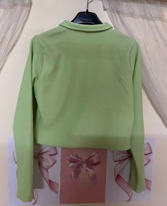 Green Ribbed Long Sleeve Crop Top