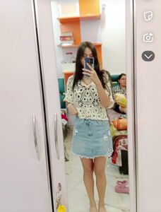 Ripped Light Washed Denim Skirt