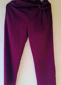 Elegant Plum High-Waisted Trousers with Tie Waist