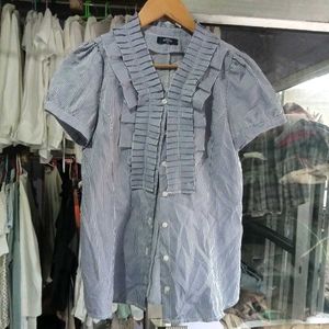 Striped Ruffle Placket Blouse