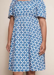 Blue Plus Print Tie Back Dress