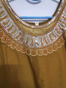 Gold and Silver Embellished Mustard Dress