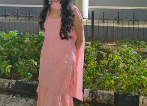 Pink Mirror Work Sharara Set