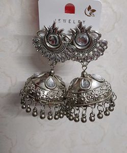 Oxidized Silver Jhumka Earrings