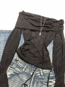 gothic emo off shoulder lace asymmetrical top