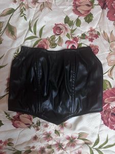 Black Faux Leather Corset Top