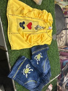 Kids Fancy Top With Denim Shorts