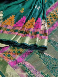 Green Saree With Temple Border