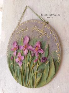 Hand Sculpted Vintage Floral Iris Wall Hanging Art