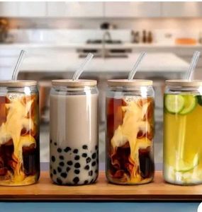 Glass Iced Coffee Cup with Bamboo Lid &amp; Straw