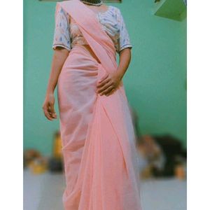 Elegant Pink Saree With Blouse