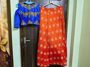 New Stylish Blue & Orange Embroidered Lehenga Set