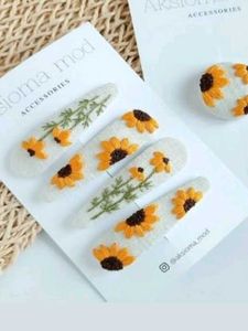 Floral Hand Embroidered Hair Clips
