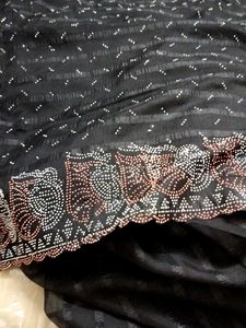 Elegant Black Embellished Saree