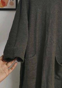 Woolen Olive Green Button-Back Dress