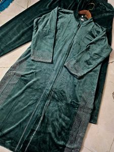 Green Velvet Kurta Set