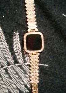 Fashion Rose Gold Square Stone Work Led Watch