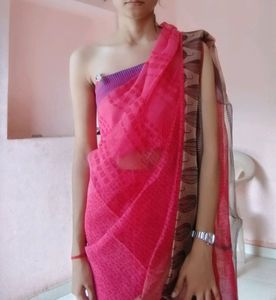 Net Saree With Unstitched Blouse