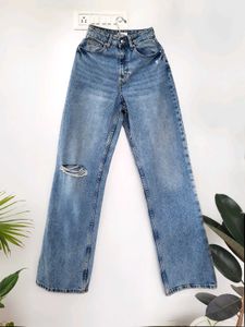 H&amp;M Ripped Baggy Flared Denim /EUR36 Or 26inch