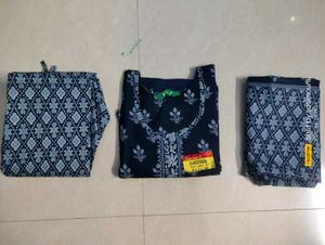 Black Colour Kurthi Set Cotton Mixed