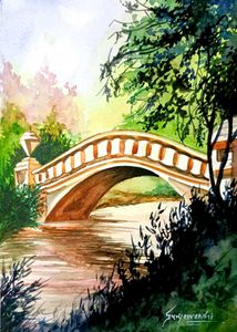 Original Watercolor Bridge Painting