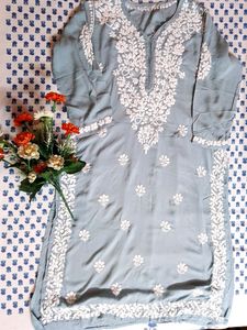 Beautiful Cotton Chicken Grey Kurti