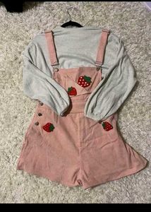 Cute Strawberry Courdoy Playsuit