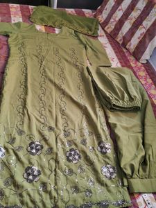 Green Embroidered  Afghani Kurta Set
