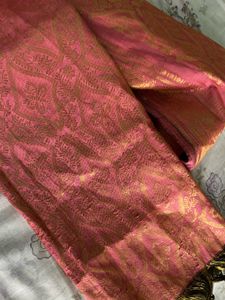 Pink &amp; Gold Zari Paisley Scarf