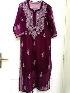 Chikankari Stitched Georgette Kurta With Inner