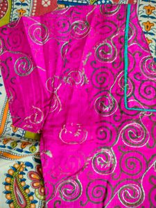 Pink Cotton Kurti Set with Swirl Design